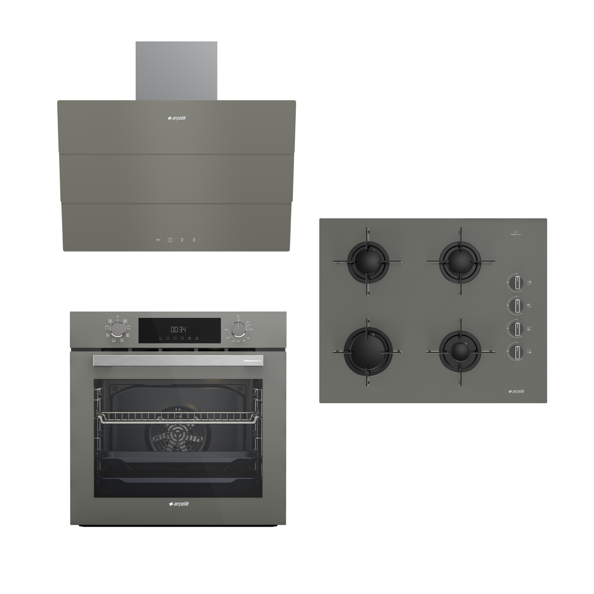 GRİ CAM BUHAR ARÇELİK ANKASTRE SET (OCD T 651 EG - AFC 340 G - P 14 YEG)