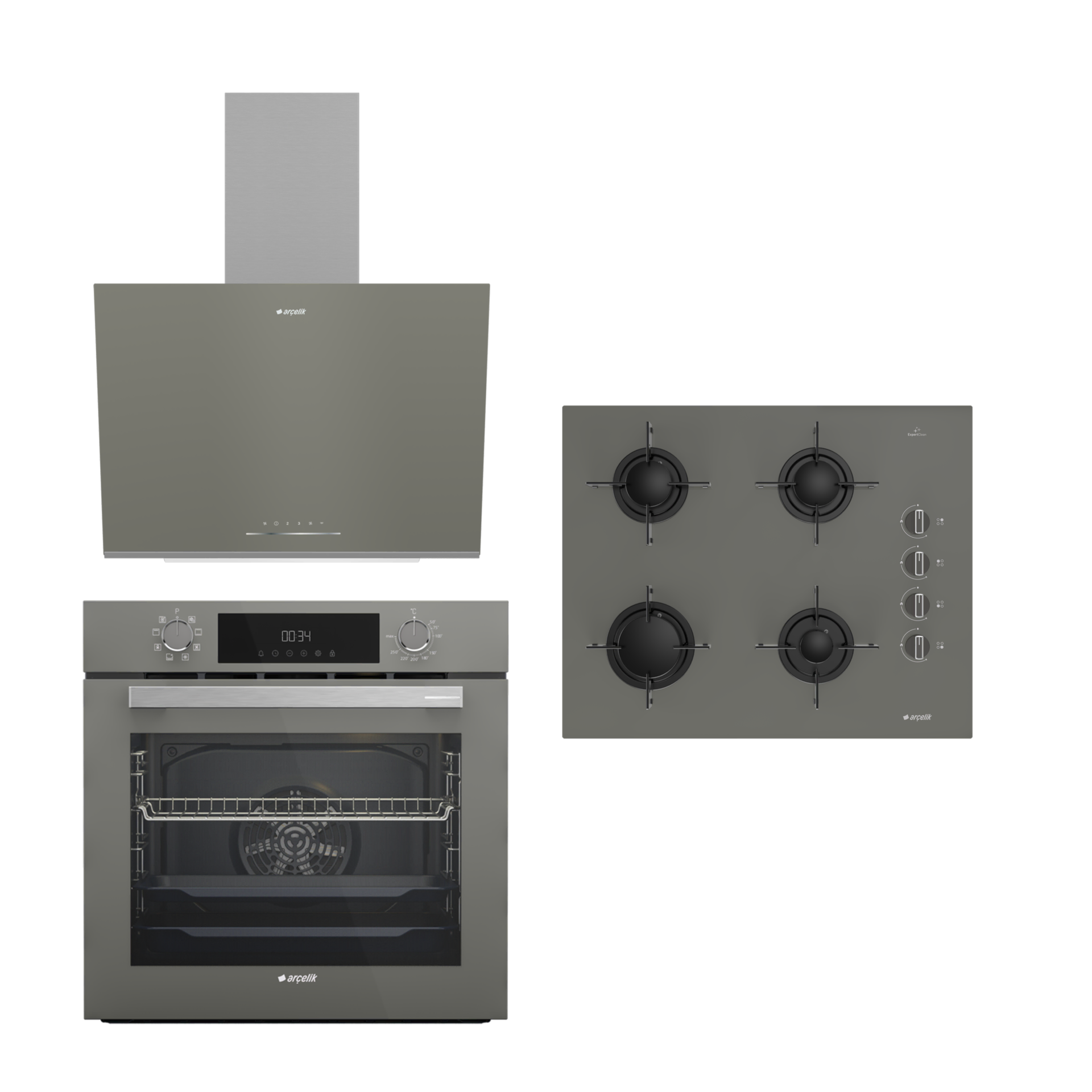 GRİ CAM BUHAR DESTEKLİ ARÇELİK ANKASTRE SET (OCD T 651 EG - AFC 340 G - ADE 606-2 G)