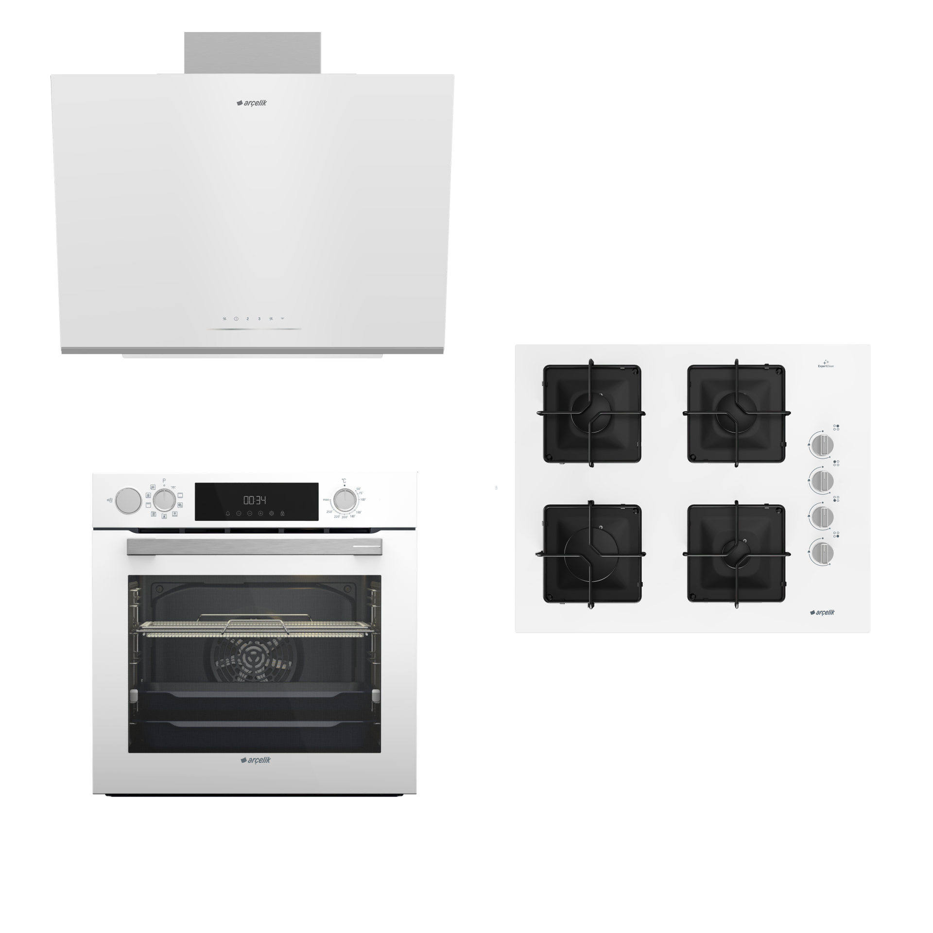 BEYAZ CAM BUHAR DESTEKLİ AFRY ARÇELİK ANKASTRE SET (OCD K 651 EB - AFC 361 B - ADE 606-2 B)