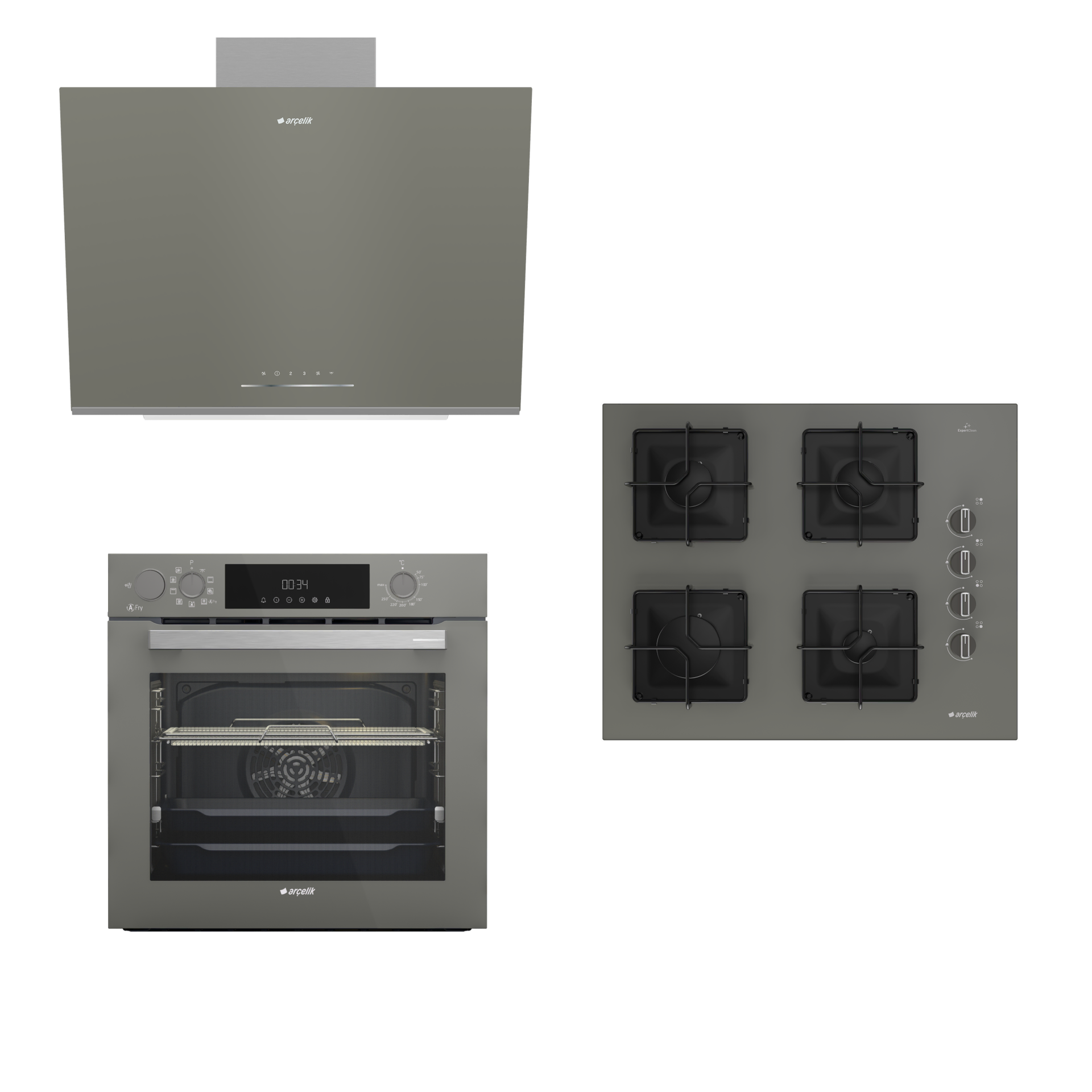 GRİ CAM BUHAR DESTEKLİ AFRY ARÇELİK ANKASTRE SET (OCD K 651 EG - AFC 361 G - ADE 606-2 G)